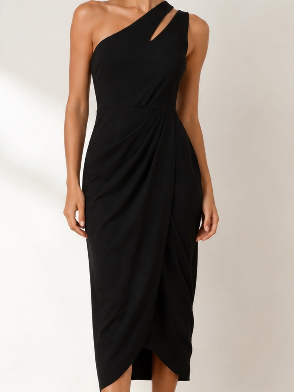 Asymmetric One-Shoulder Black Evening Dress